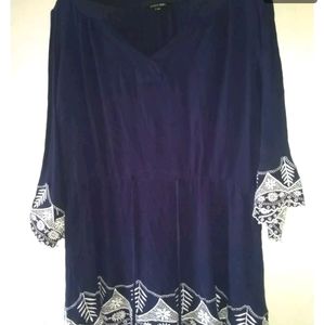 Paper Moon Womens Plus Size 2X Navy Blue Eyelet Embroidered Boho Rayon Tunic